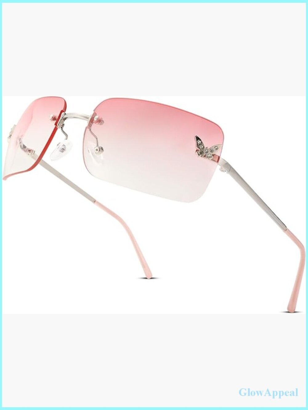 Retro Rimless Rectangle Sunglasses, UV400 Protection, Lightweight Metal Frame